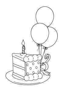 Ausmalbild Torte mit Luftballons  