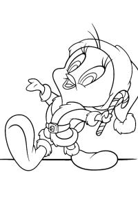Ausmalbild Tweety mit Zuckerstange  