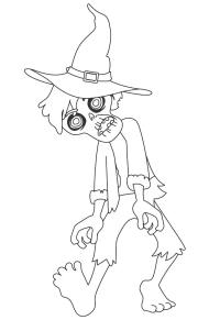 Ausmalbild Zombie mit Hexenhut  